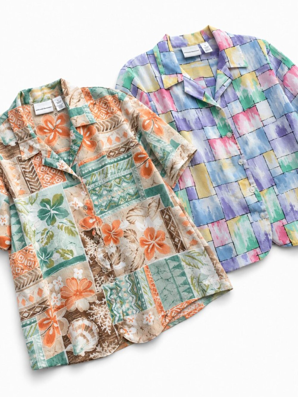 Alfred Dunner Blouse Lot 2 Pastel Patchwork Button Top Shirt